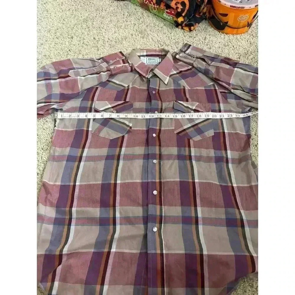 Vintage HBARC Pearl Snap Button Plaid Western Made in USA Shirt Men's Size 17-33 - Picture 7 of 8